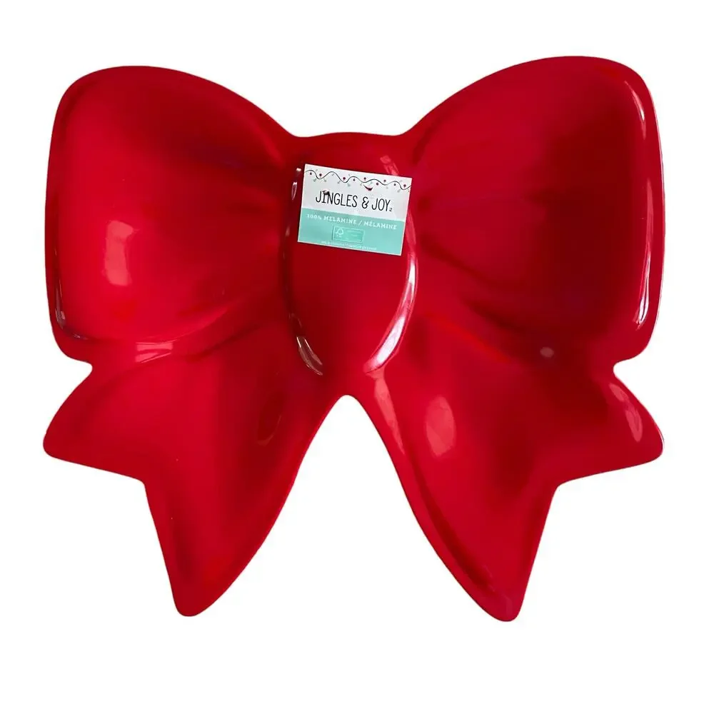 Red Bow Shaped Melamine Platter 17in x16in Valentines Day Home Decor New